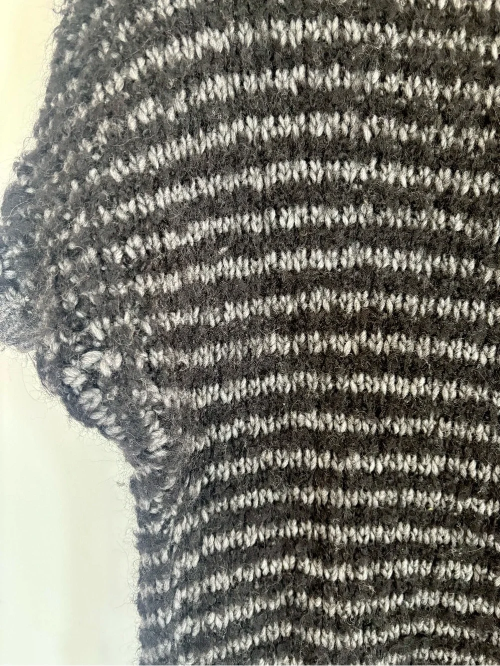 rag & bone Long Black and Gray Striped Open-Front Cardigan with Marled Trim